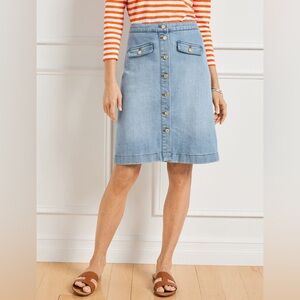 Talbots Plus Denim Skirt Gold Button Down Front Stretch Women’s Size 18W